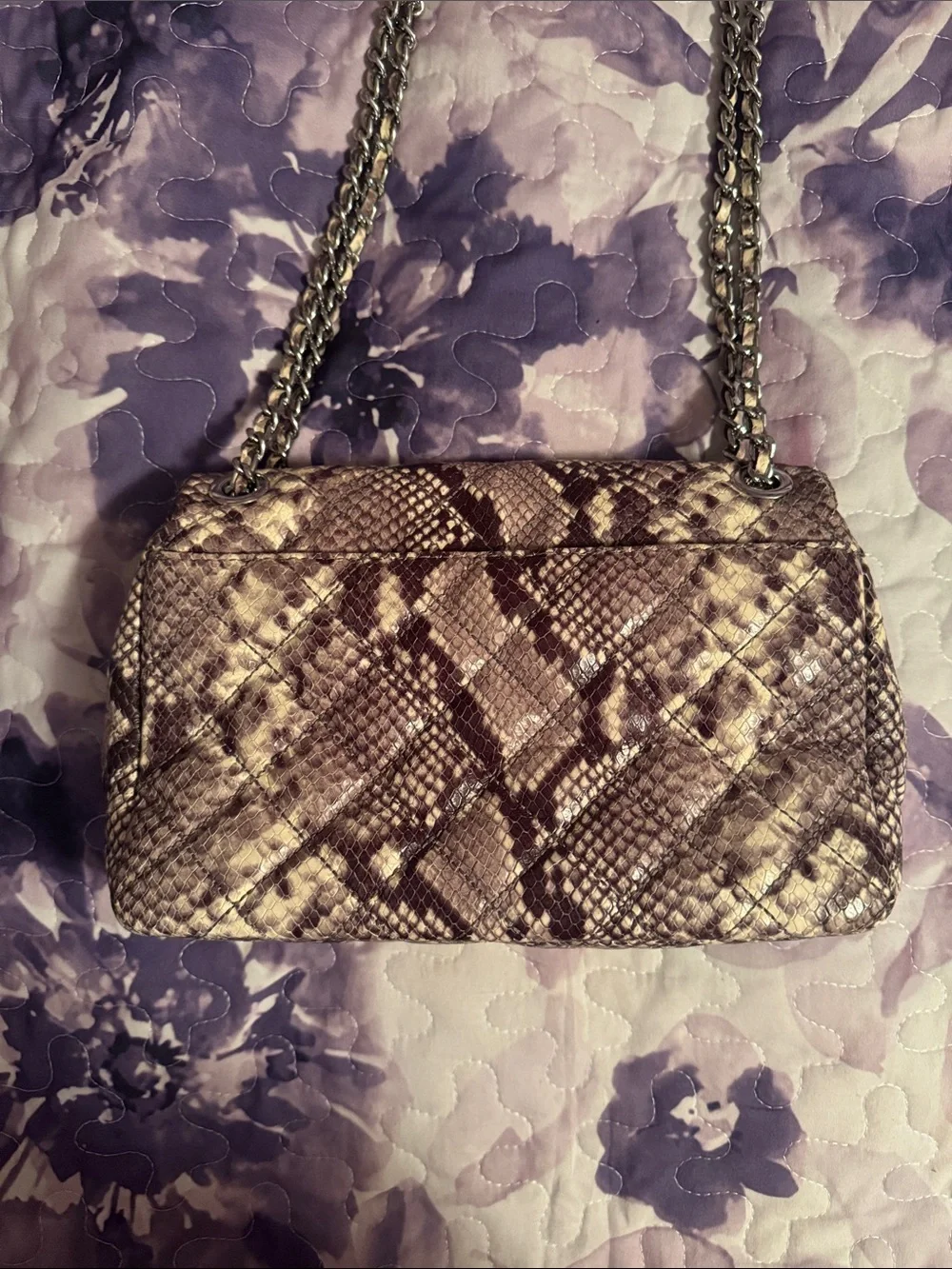 Michael Kors Purple Snake-Embossed Shoulder Bag with Coin Pouch